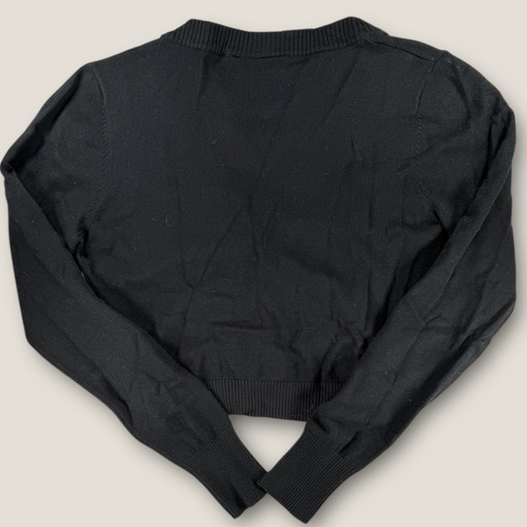 Voodoo Vixen Black Cropped Cardigan L Tie Front Shrug Bolero Retro Pinup 50s - Picture 5 of 5